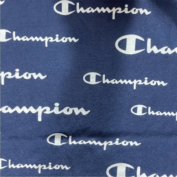 Champions Navy & White Box Cut Cotton Crewneck Cropped Mini Logo T-Shirt - Picture 5 of 8